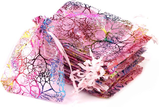 50 Stück Chanfar Organza Geschenkbeutel mit Baum Muster in Rosa und Lila für Weihnachten, Hochzeit und Schmuckverpackung - Bild 1