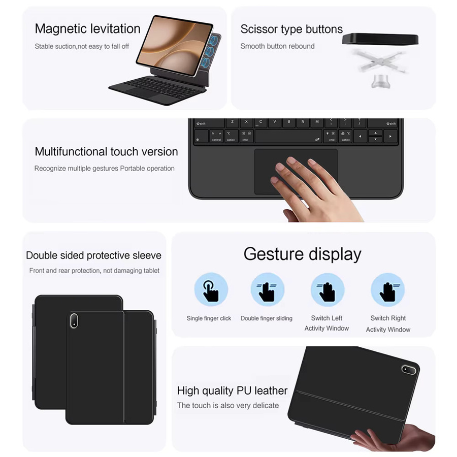 AJIUYU Magic Keyboard für OPPO Pad 5 Pro und OnePlus Pad 4/3/2 Pro 13,2 Zoll mit magnetischer Hülle und Multitouch-Trackpad, Schwarz - Bild 6