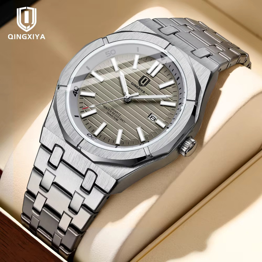 QINGXIYA Armbanduhr, Quarz, Edelstahl, Blau, Herren - Bild 4