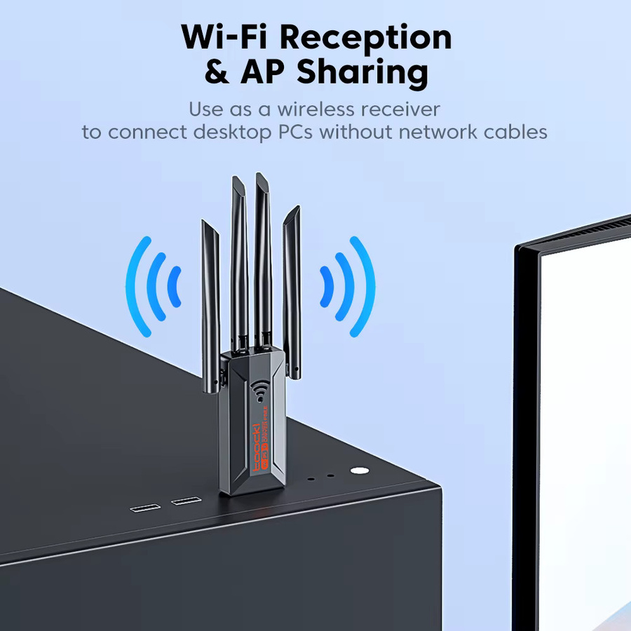 Toocki TB07 WiFi 6 USB-Adapter AX1300/AX900 Dualband 2,4G und 5G mit drehbaren High-Gain-Antennen, Schwarz - Bild 4
