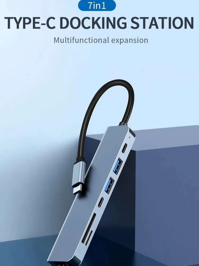 Generic 7-in-1 USB-C Hub aus Aluminium mit HDMI 4K, USB 3.0, PD 100W und Kartenleser Dockingstation - Bild 7
