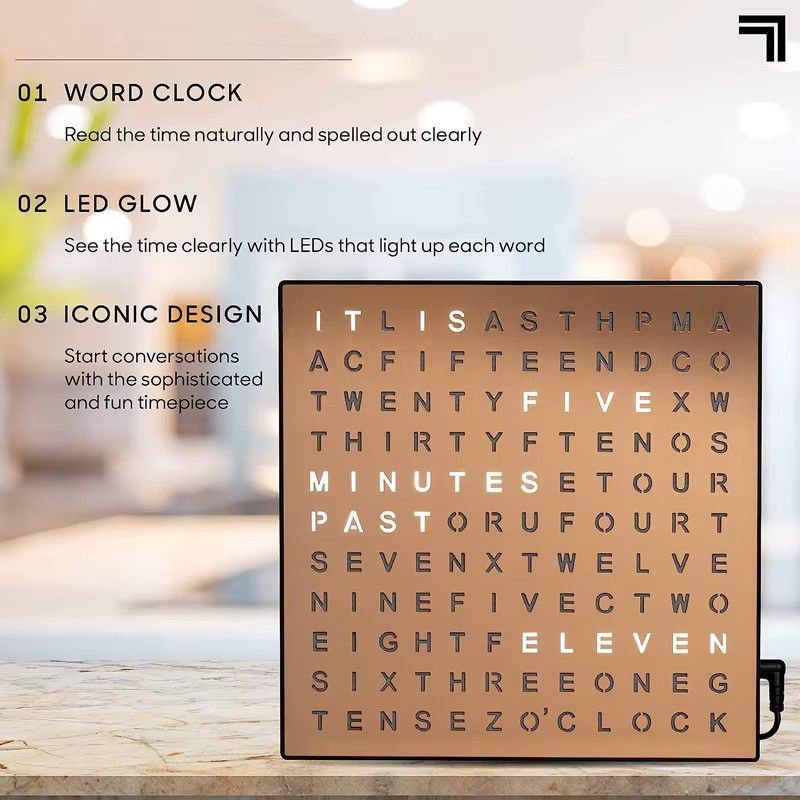 CHEETIE CP37 Quadratische LED Wortuhr in Weiß zur individuellen Gestaltung als hängende Wanduhr - Bild 3