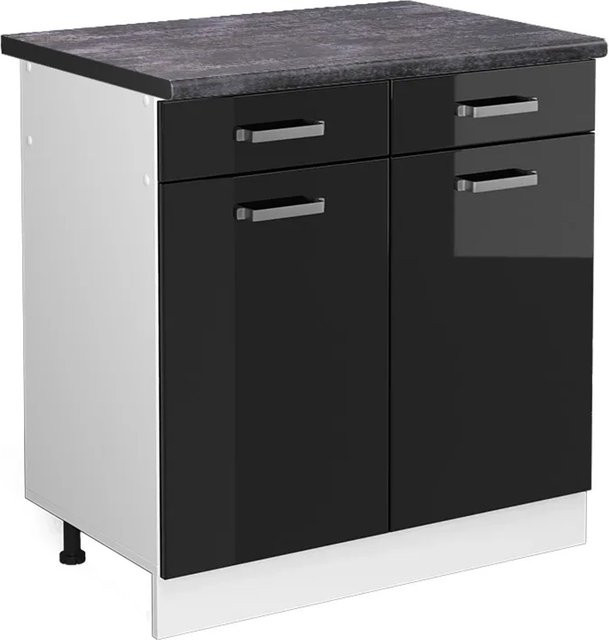 Vicco Küchenunterschrank R-Line in Schwarz Hochglanz und Weiß, B: 80 cm, T: 60 cm, H: 81,6 cm - Bild 1