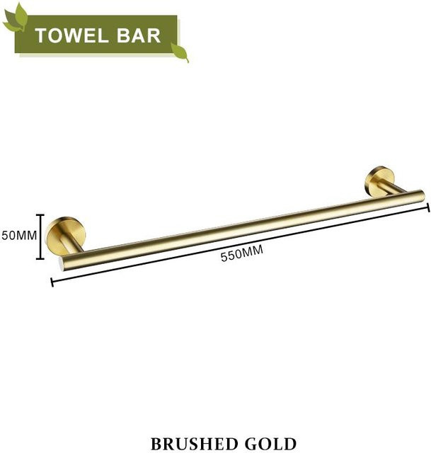 A Family Of Home Textiles Badezimmer-Zubehör-Set aus Edelstahl in gebürstetem Gold mit Handtuchhalter und Toilettenpapierhalter zur Wandmontage - Bild 1
