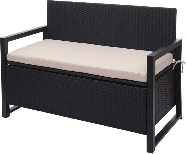 PROREGAL Poly-Rattan Gartenbank als Truhenbank mit Staufach in Anthrazit und beigen Kissen, H x B x T: 87 x 117 x 57 cm - Bild 1