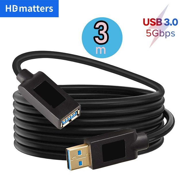 HDmatters USB 3.0 Verlängerungskabel Schwarz, Länge: 3 m - Bild 1