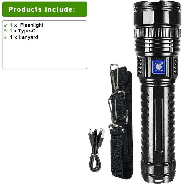 Pawell LED Taschenlampe wiederaufladbar in Schwarz für Outdoor und Camping - Bild 1