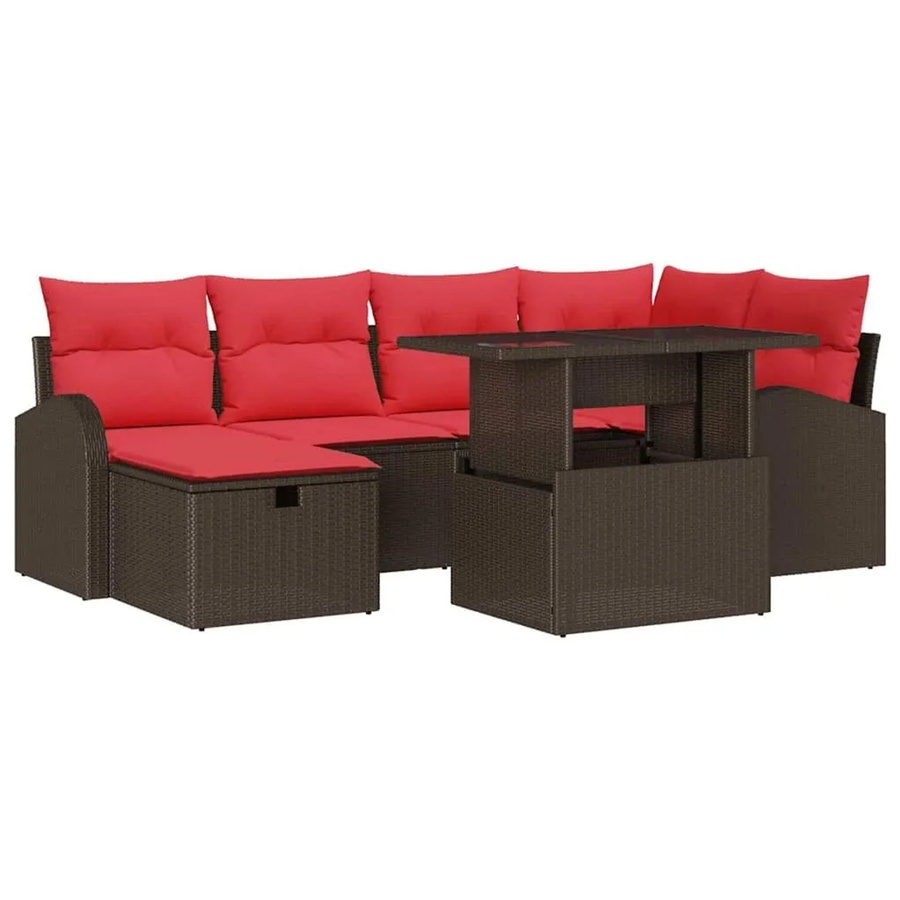 vidaXL Garten-Sofa-Set aus Polyrattan in Braun mit 7-teiliger Polsterung, Ecksofa, Ottoman und Couchtisch inklusive Kissen und Stauraum - Bild 2