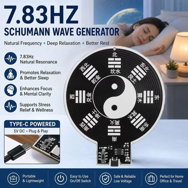 Gaqqee Schumann-Wellen-Signalgenerator 7,83Hz Ultraniederfrequenz-Pulssignalgenerator mit TYPE-C-Anschluss, Schwarz - Bild 1