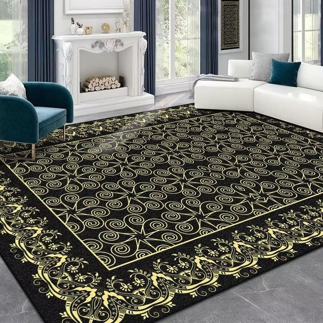 Pflegeleichter Plüschteppich im neuamerikanischen Stil für Wohnzimmer und Schlafzimmer, Farbe: Schwarz, B x T: 180 x 250 cm - Bild 1