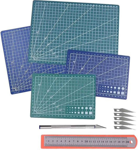 Schneidematte aus PVC in Schwarz für Patchwork, Nähen und DIY inklusive Schnitzmesser und Lineal - Bild 1
