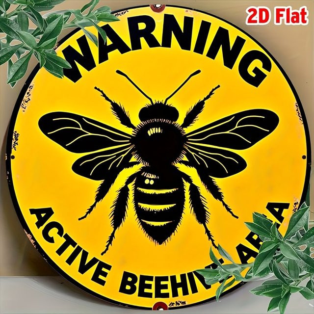 Potdemiel Aluminium Warnschild Bienenstock-Bereich Rund in Gelb und Schwarz mit Rustikalem Design, Durchmesser: 20 cm - Bild 1