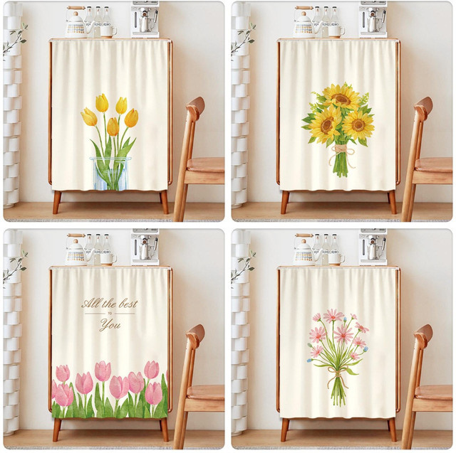 VIKAMA Vorhang mit Klettverschluss in Multicolour mit Aquarell-Blumenmuster, staubdichte Abdeckung für Küchenschrank, Schuhschrank oder Bücherregal, Breite: 70,0 cm, Höhe: 40,0 cm - Bild 1