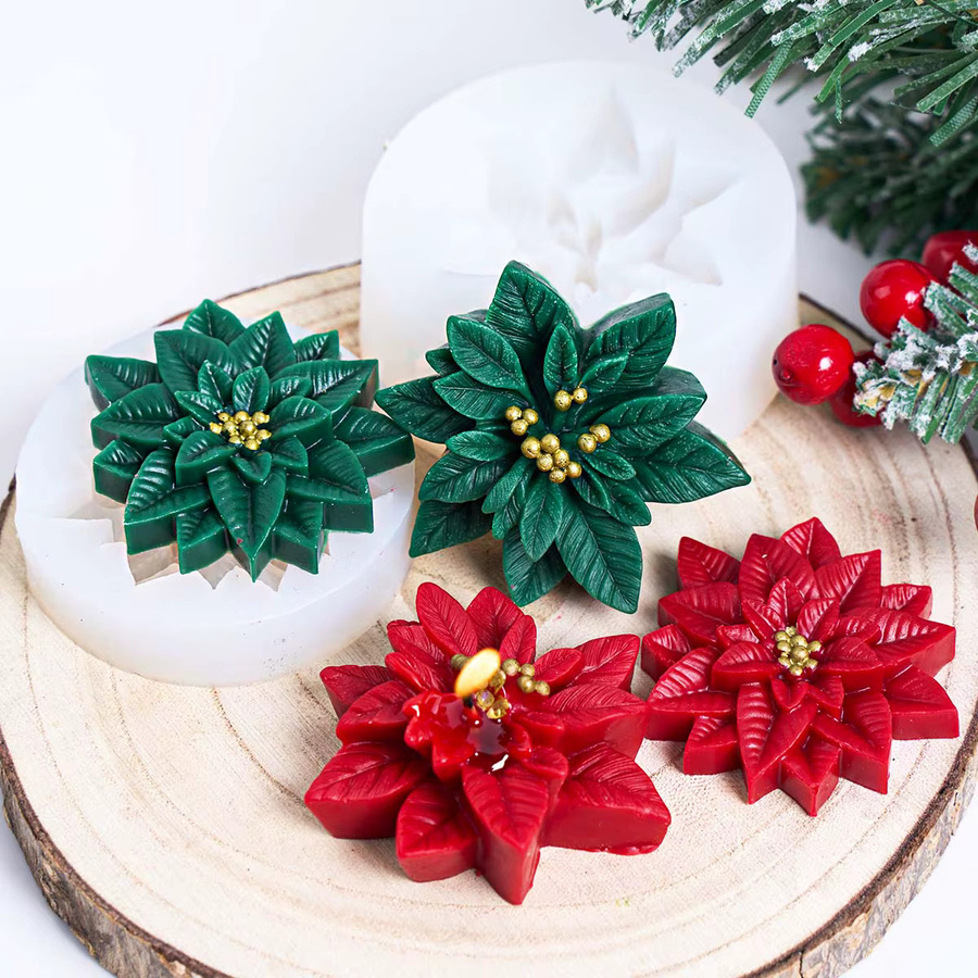 UDOCOOL Silikon Kerzenform Holly Leaf Red Berry für DIY Duftkerzen aus Sojawachs und Seife sowie Gips Ornamente in Rot und Multicolour für die Weihnachtsdekoration - Bild 2
