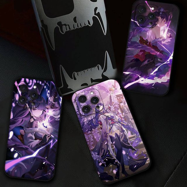 Raiden Shogun Genshin Impact Handyhülle für iPhone, Schwarze Weiche Schutzhülle - Bild 1
