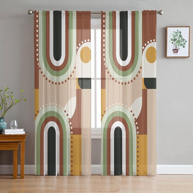Super Six Voile Gardine mit abstrakter mittelalterlicher Geometrie in Grau, Chiffon Tüll Vorhang für Wohnzimmer, Küche und Schlafzimmer, B: 135 cm, H: 114 cm - Bild 1