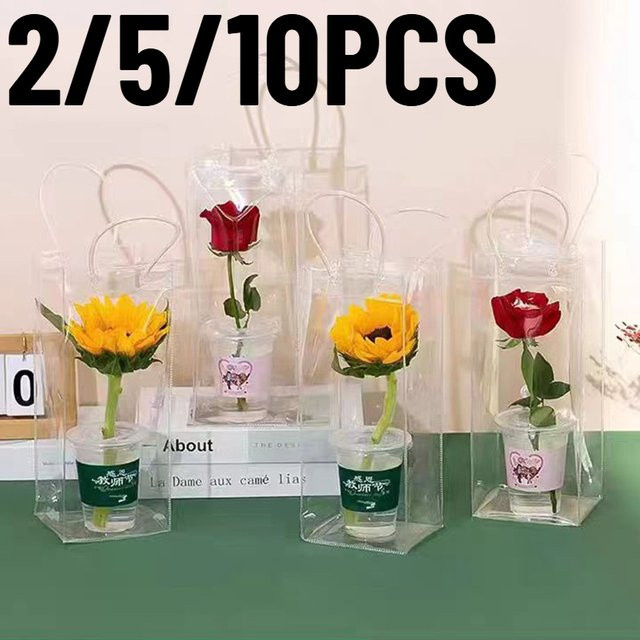Transparente PVC Geschenkbeutel mit Griff für Hochzeiten, Geburtstage und Blumensträuße, Farbe: Transparent, B/T/H: 25 x 10 x 10 cm - Bild 1