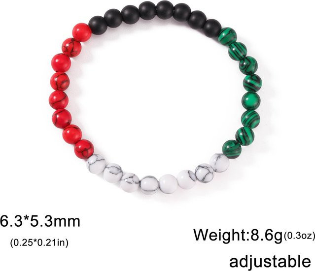 YULIN Armband, Palästina Flagge, Natursteinperlen, Edelstahl, Unisex - Bild 1