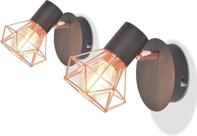 vidaXL Wandleuchten im industriellen Stil, 2er Set aus Metall in Schwarz und Kupfer mit 2 LED-Glühlampen (8 W, E14, warmweiß) - Bild 1
