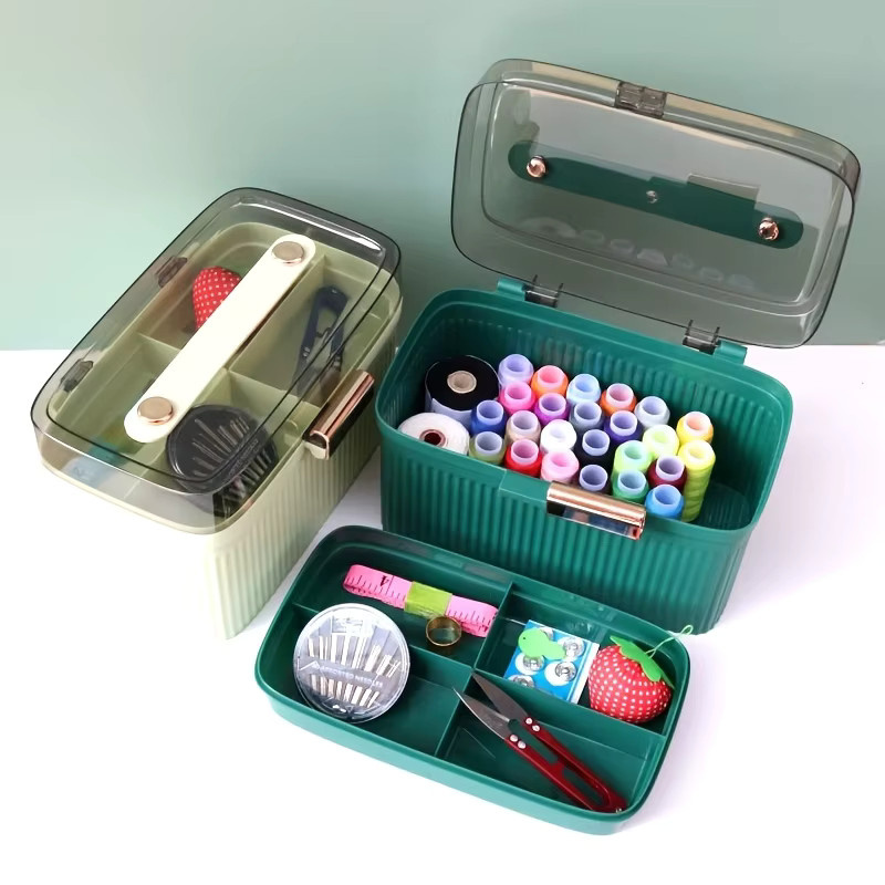 Untior Kunststoff-Aufbewahrungsbox mit Deckel und Griffen in Grün, stapelbare Organizer-Box für Zuhause, Büro und Badezimmer - Bild 3