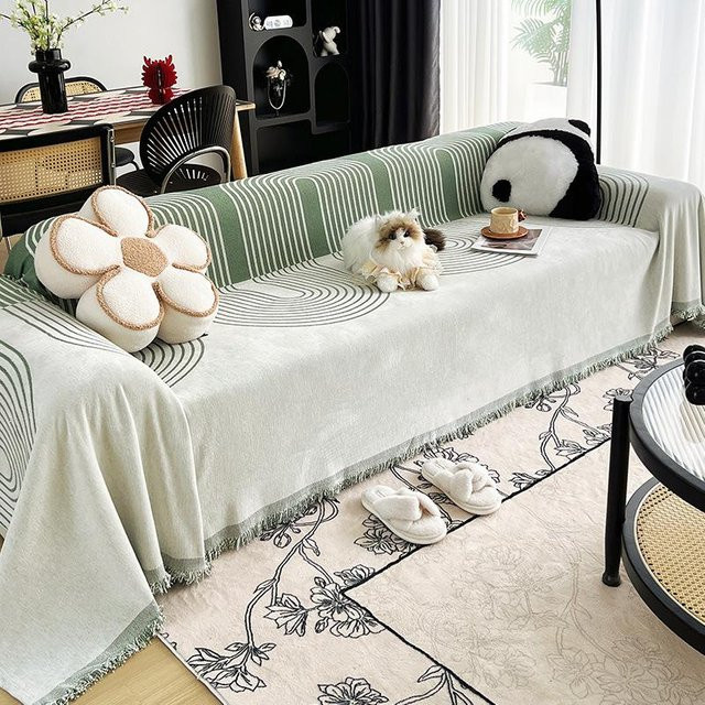 Universalbezug für dein Sofa aus Chenille mit Streifenmuster, B/B/H: 110 x 110 cm - Bild 1