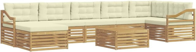 vidaXL Outdoor-Sofagarnitur in L-Form aus Akazienholz mit 8 Kissen in Weiß und Beige - Bild 1