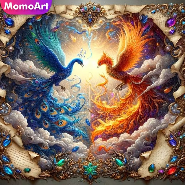 Momoart Diamant-Stickerei Pfau und Phönix DIY Mosaik-Bild mit Strass in Multicolour, B/T/H: 20 x 20 x 20 cm - Bild 1