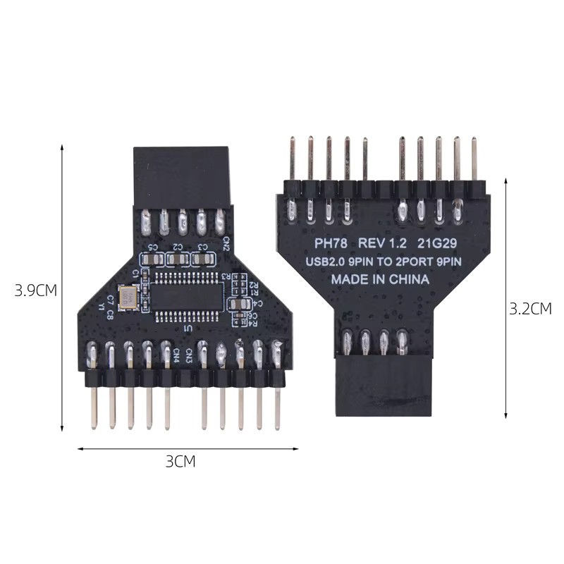 OULLX USB 2.0 9-Pin 1 auf 2 Splitter Adapter Schwarz zur Unterverkabelung und Frontplattenverlängerung für PC Mainboard - Bild 5