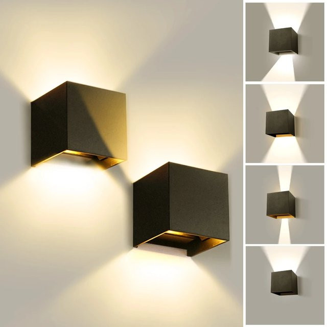 Moderne LED Wandleuchte IP65 wasserdicht in Schwarz aus Metall mit verstellbarem Up-Down Licht für Innen und Außen, Warmweiß - Bild 1