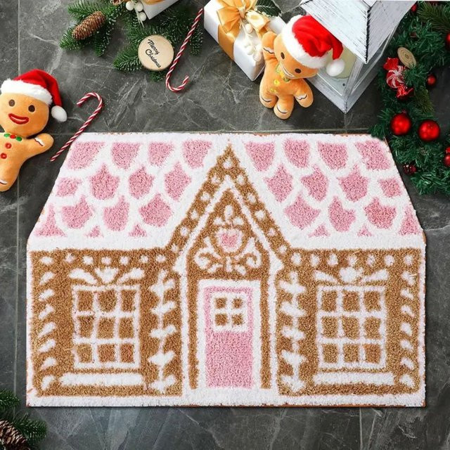 VIKAMA Weihnachts-Lebkuchenhaus Teppich, weiche Badematte und Nachttischteppich mit Kinder-Motiv, wasserabweisend, Multicolor, B/T: 70 x 47 cm - Bild 1