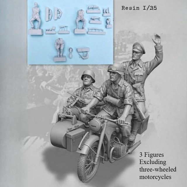 BAANFU Soldat auf Motorrad, 3-Mann-Trupp, Modellbausatz, Maßstab 1:35 - Bild 1