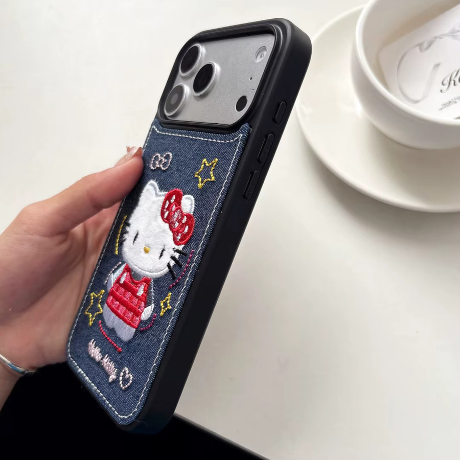 Sanrio Hello Kitty Handyhülle mit Denim-Leder-Muster und Herzchen-Sternen-Design in Blau für iPhone 17, 17 Pro, 15 und 14 Pro Max, stoßfest - Bild 5