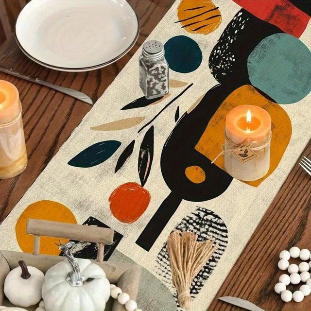 Moderner Tischläufer JINGYUE Pet mit abstraktem geometrischem Muster in Schwarz und Multicolour, Breite: 40 cm, Länge: 140 cm - Bild 1