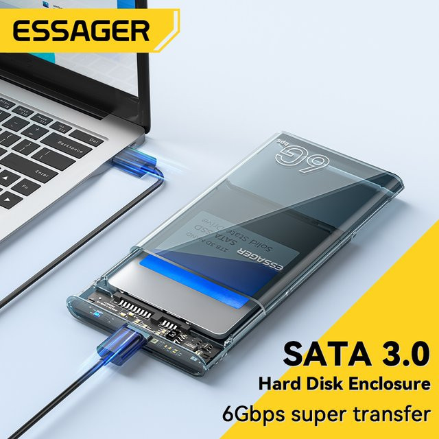 Essager USB 3.0 HDD-Gehäuse für 2,5 Zoll SATA Festplatten und SSD, Mobile Festplattenhülle in Grau und Transparent - Bild 1