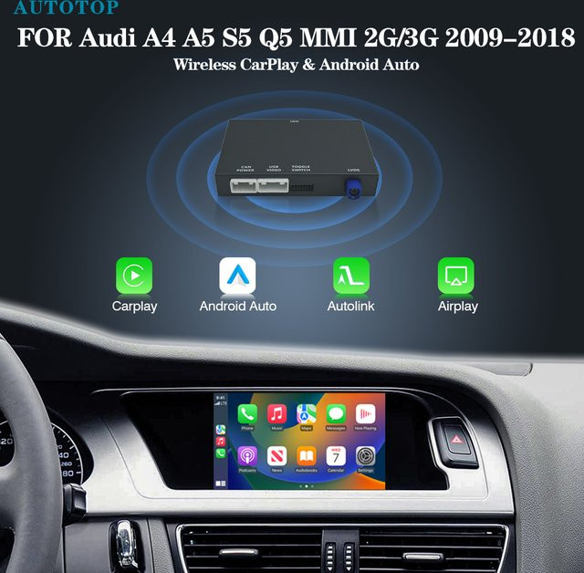AUTOTOP Wireless CarPlay und Android Auto Multimedia Interface für Audi A4 B8, A5, S4, S5, Q5 MMI 3G (2009-2018) mit Mirror Link und AirPlay in Schwarz - Bild 1