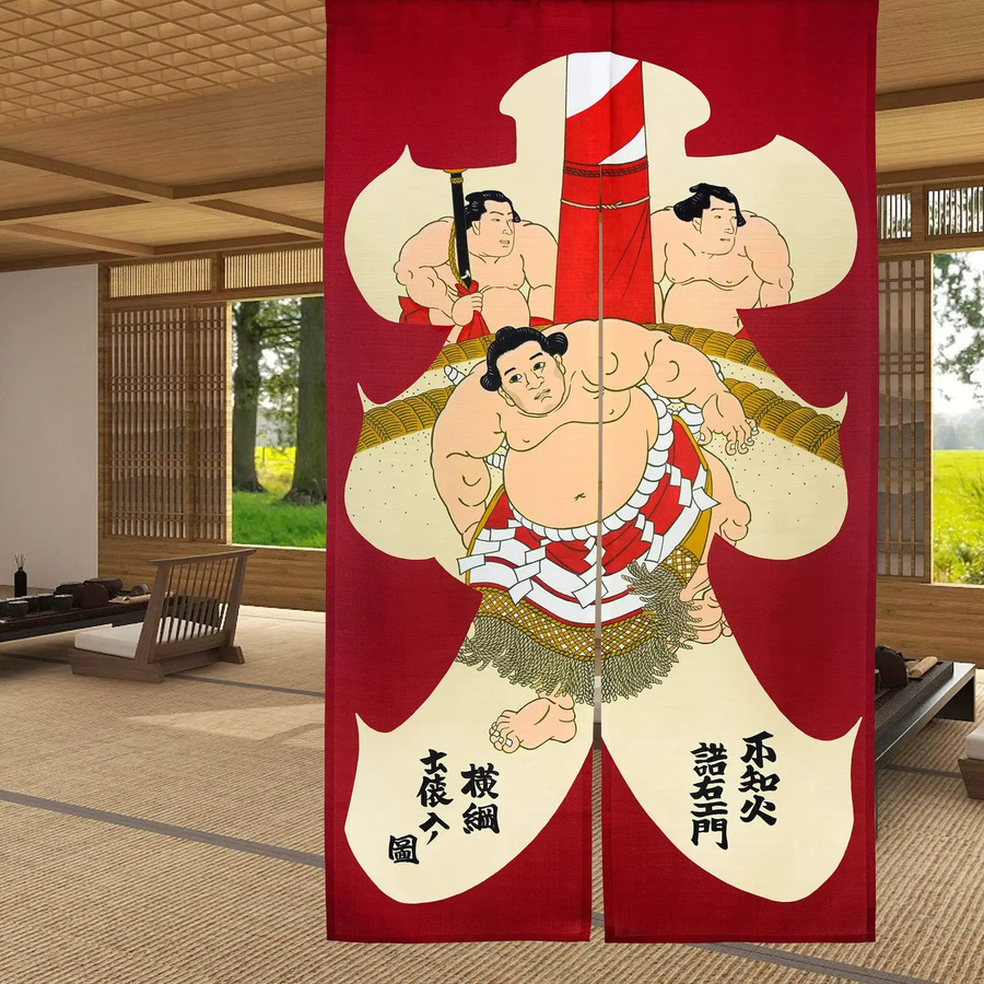 VIKAMA Halbvorhang mit japanischem Sumo-Print in Multicolour, dekorativer Trennvorhang für Restaurant, Bar, Küche oder Schlafzimmer, Breite: 90 cm, Höhe: 65 cm - Bild 2