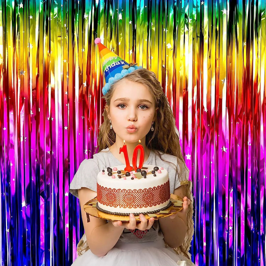 Youyouhuan Regenbogen Lametta-Folie als Fransen-Vorhang mit Glitzer-Effekt in Mehrfarbig für Party- und Geburtstagsdekoration im Retro-Stil - Bild 2