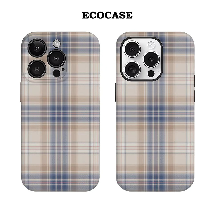 Handyhülle mit blauem pastellfarbenem Karomuster für Apple iPhone 11 bis iPhone 17 Pro Max Plus mit doppelschichtiger Rückseite - Bild 2