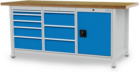Bedrunka + Hirth Kastenwerkbank aus Stahlblech in Grau, B/H/T: 200 x 95,9 x 75 cm - Bild 1