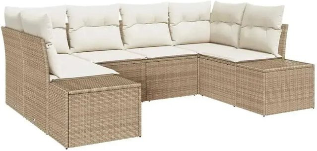 vidaXL Garten-Sofa-Set aus Poly-Rattan und Stahl in Beige, 6-teiliges L-Shape Lounge-Set mit Kissen und Armlehnen - Bild 1