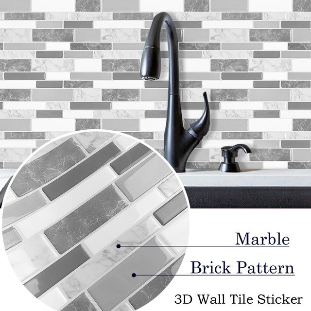 Vividtiles 3D Wandaufkleber in Grau, 10 Blatt geometrische Vinyl-Tapete für Küche und Bad - Bild 1