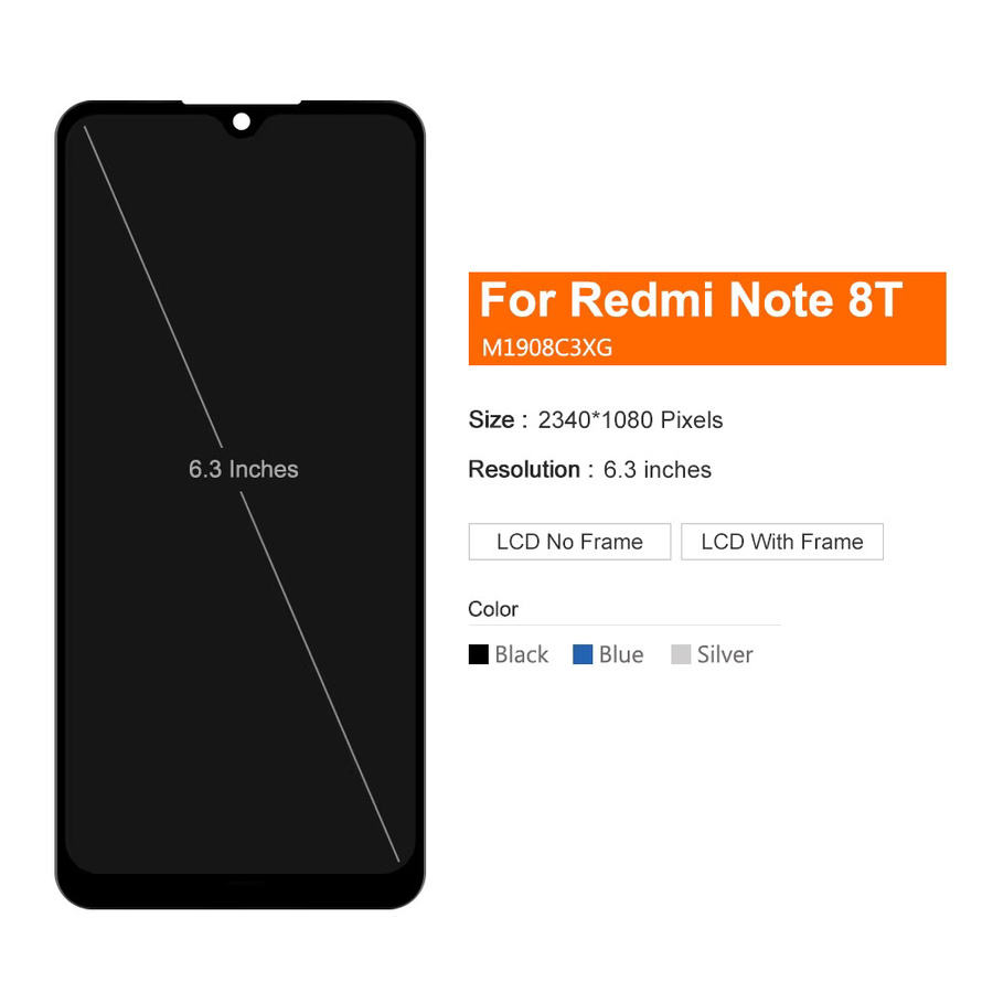Xiaomi Redmi Note 8T Ersatz Display mit Touchscreen Digitizer Montage Panel in Schwarz, 6,3 Zoll IPS LCD - Bild 2