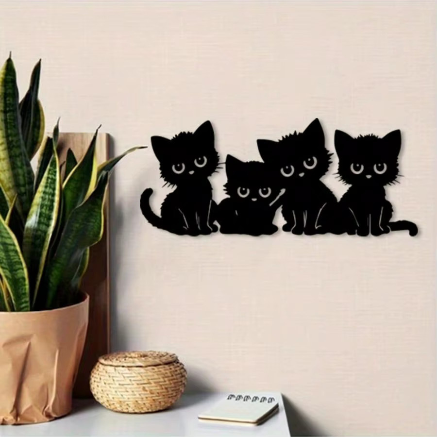 HELLOYOUNG Wandkunst-Set aus Metall mit 5 schwarzen Katzensilhouetten im Vintage-Design - Bild 4