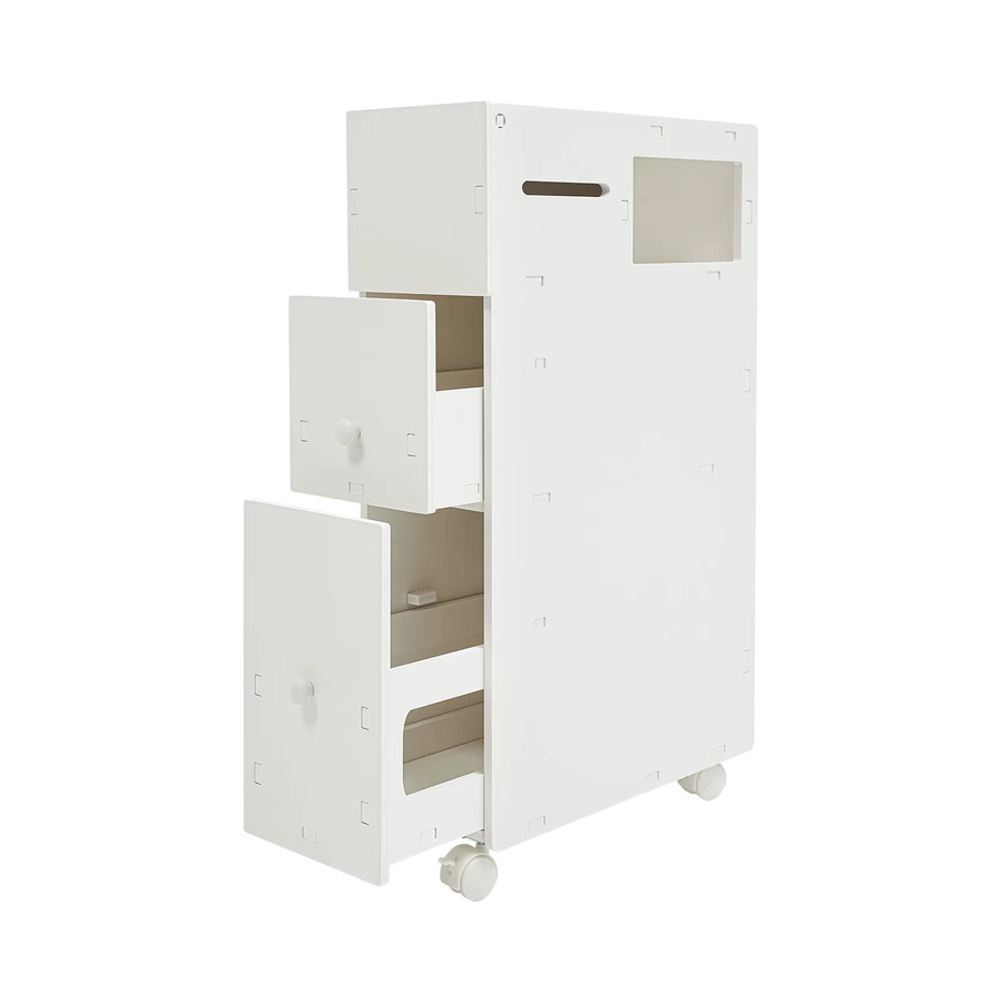 Bymaocar Badezimmer-WC-Aufbewahrungsschrank in Weiß, moderner freistehender Schrank mit Klappdeckel, Taschentuchbox, abschließbaren Schubladen und Türen - Bild 3