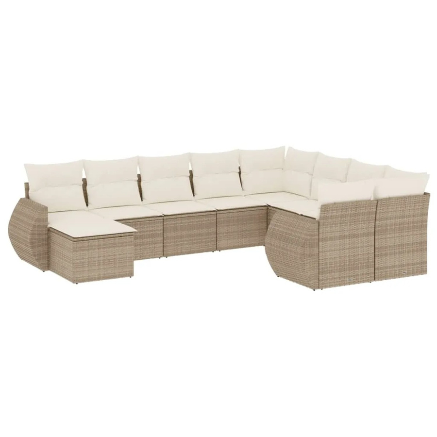 vidaXL 10-tlg. Garten-Sofagarnitur in L-Form mit Kissen und Couchtisch, Beige, Poly-Rattan und Metallgestell - Bild 2