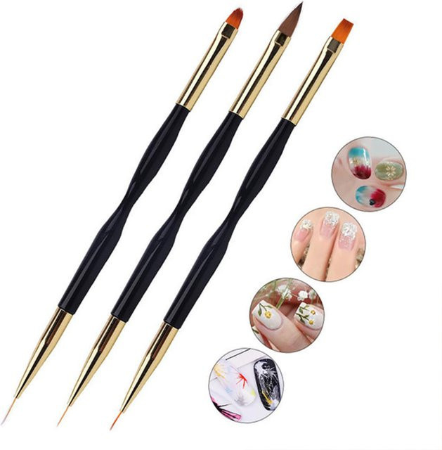 LINMANDA Nagelkunst-Pinsel-Set, 3-teilig, doppelseitig, Schwarz - Bild 1