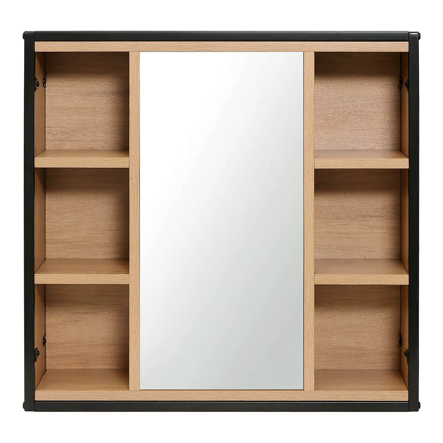 EUGAD Wandmontierter Badezimmerschrank mit Spiegel in Eiche Optik, B/H/T: 60 x 58 x 16 cm, mit verstellbaren Regalen und 6 offenen Fächern, Schwarz-Braun - Bild 2