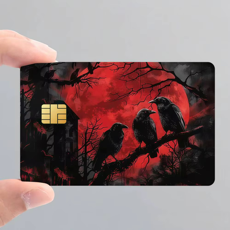 Wasserfester Aufkleber Red Moon Crow für Kreditkarten und Debitkarten in Rot - Bild 3
