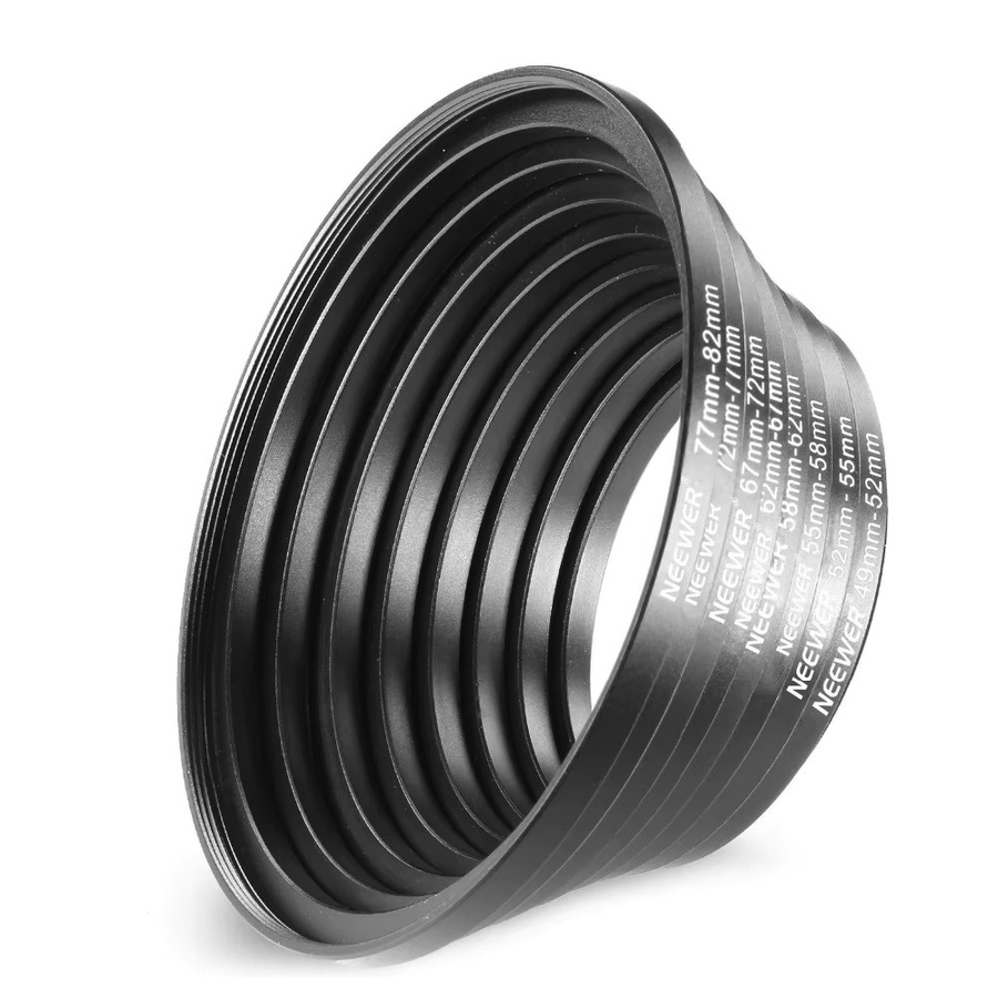 Neewer 8-teiliges Step-up-Adapterring-Set aus eloxiertem Aluminium in Schwarz für die Fotografie (49-52-55-58-62-67-72-77-82 mm) - Bild 2