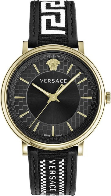 Versace Herrenuhr, Quarz, Edelstahl, Leder, 42 mm, Schwarz, 5 ATM - Bild 1